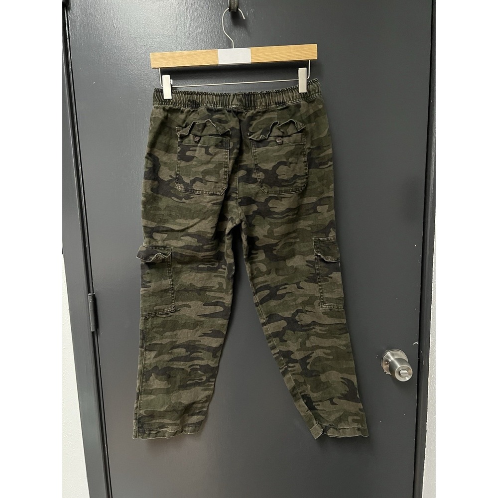 Sanctuary x Anthropologie Cropped Green Camo Linen Cargo Pants Women's Sz XS - Picture 3 of 5